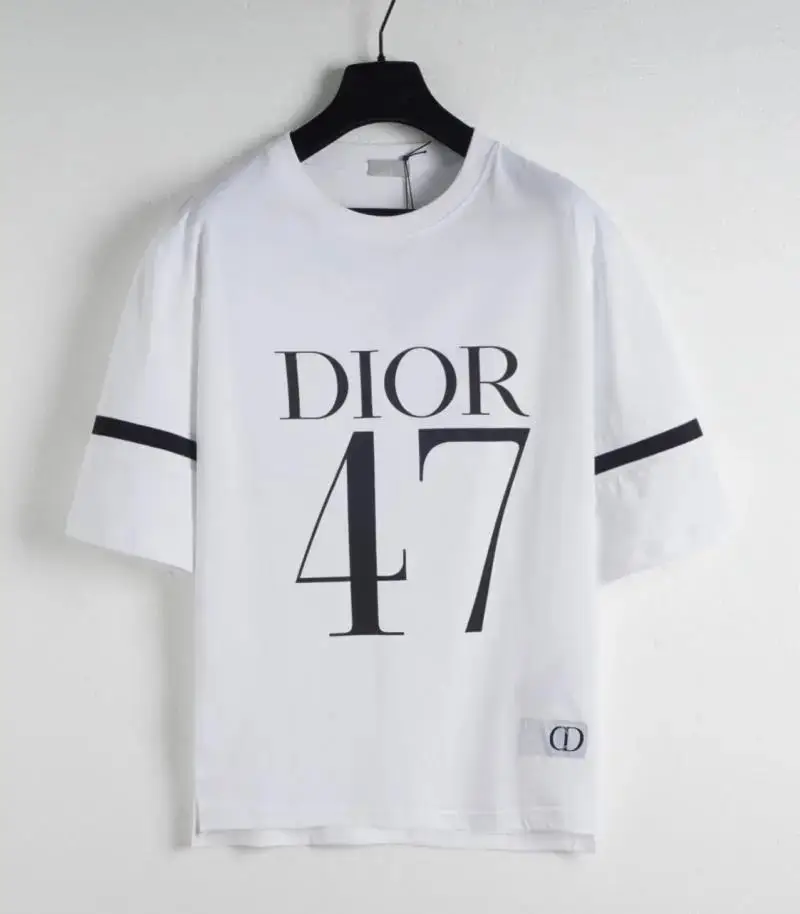Dior Men's Navy Blue 47 T-Shirt with White Stripes 2